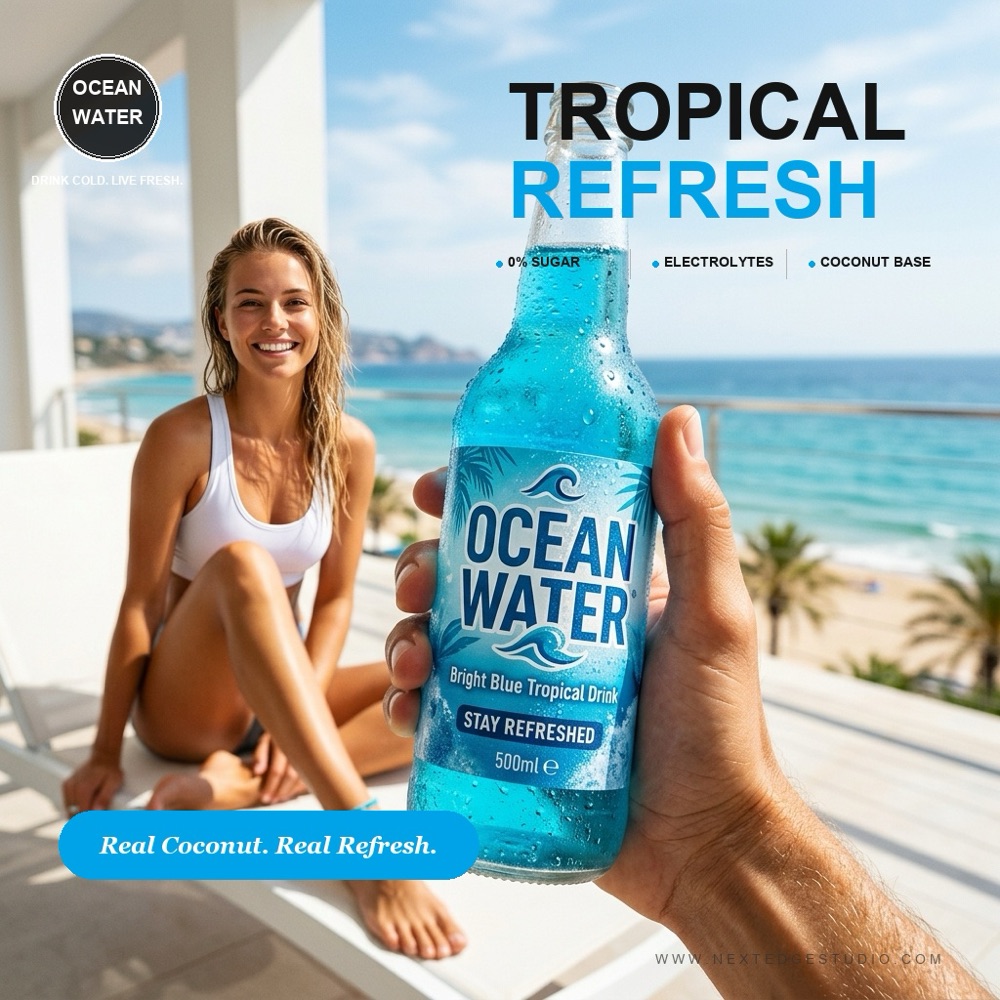 AI beverage product visual — Ocean Water